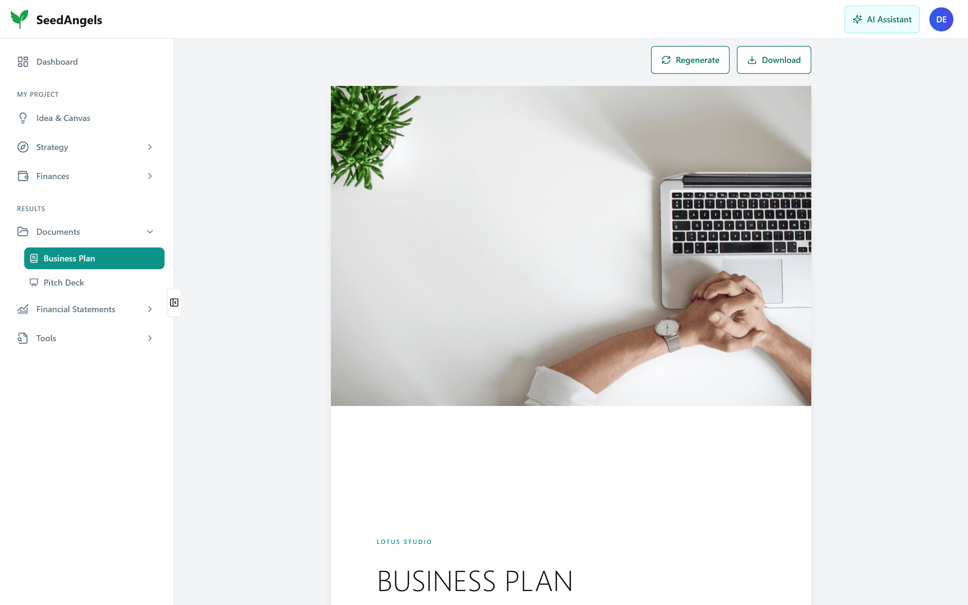 Editing and exporting a Business Plan