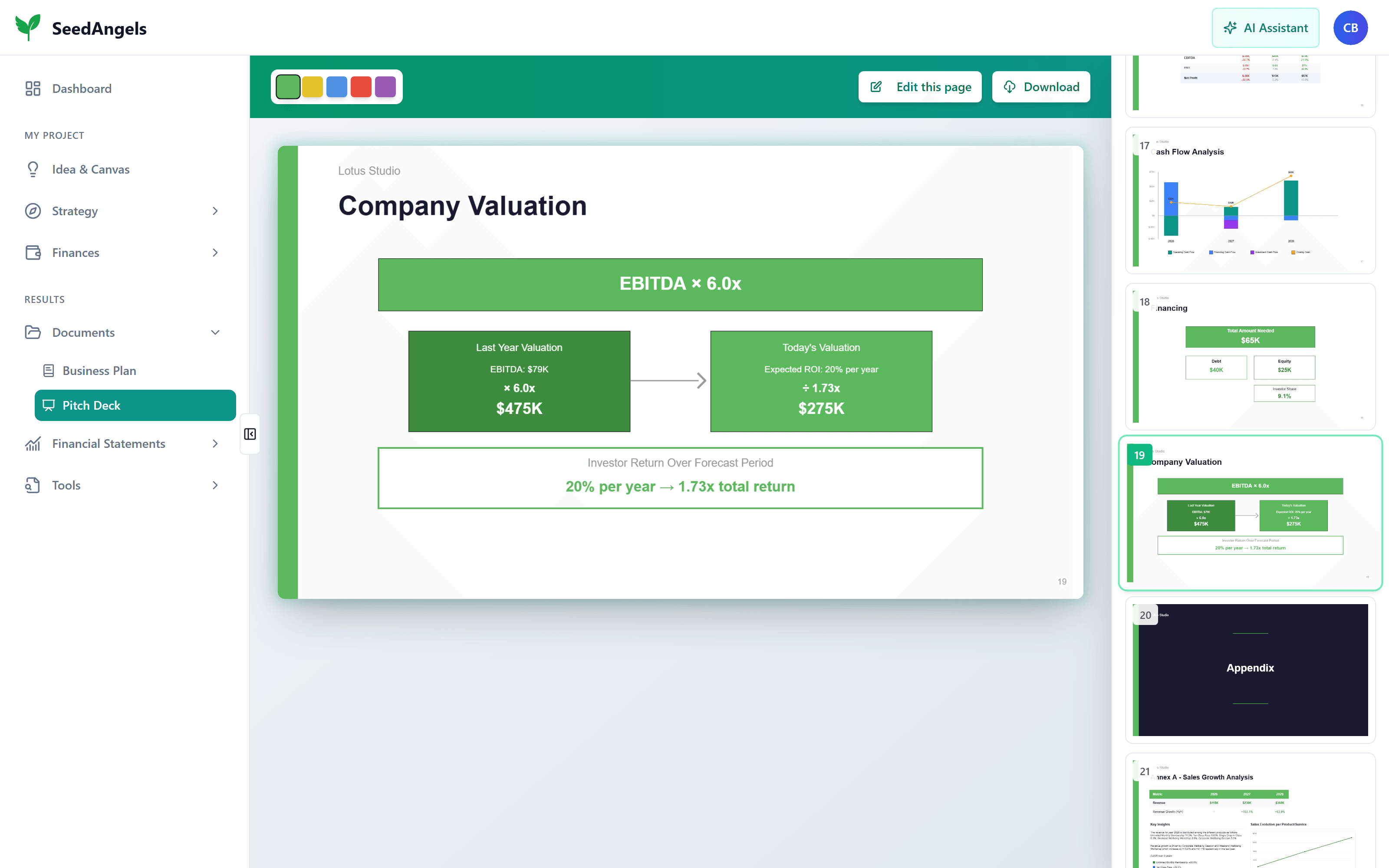 Editing a Pitch Deck slide from its underlying data