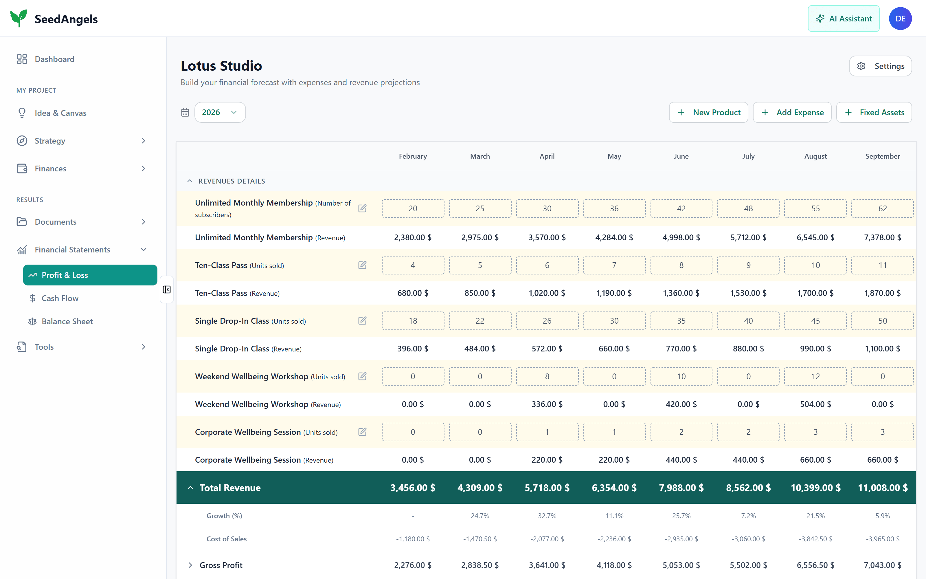 The interactive income statement and cash flow