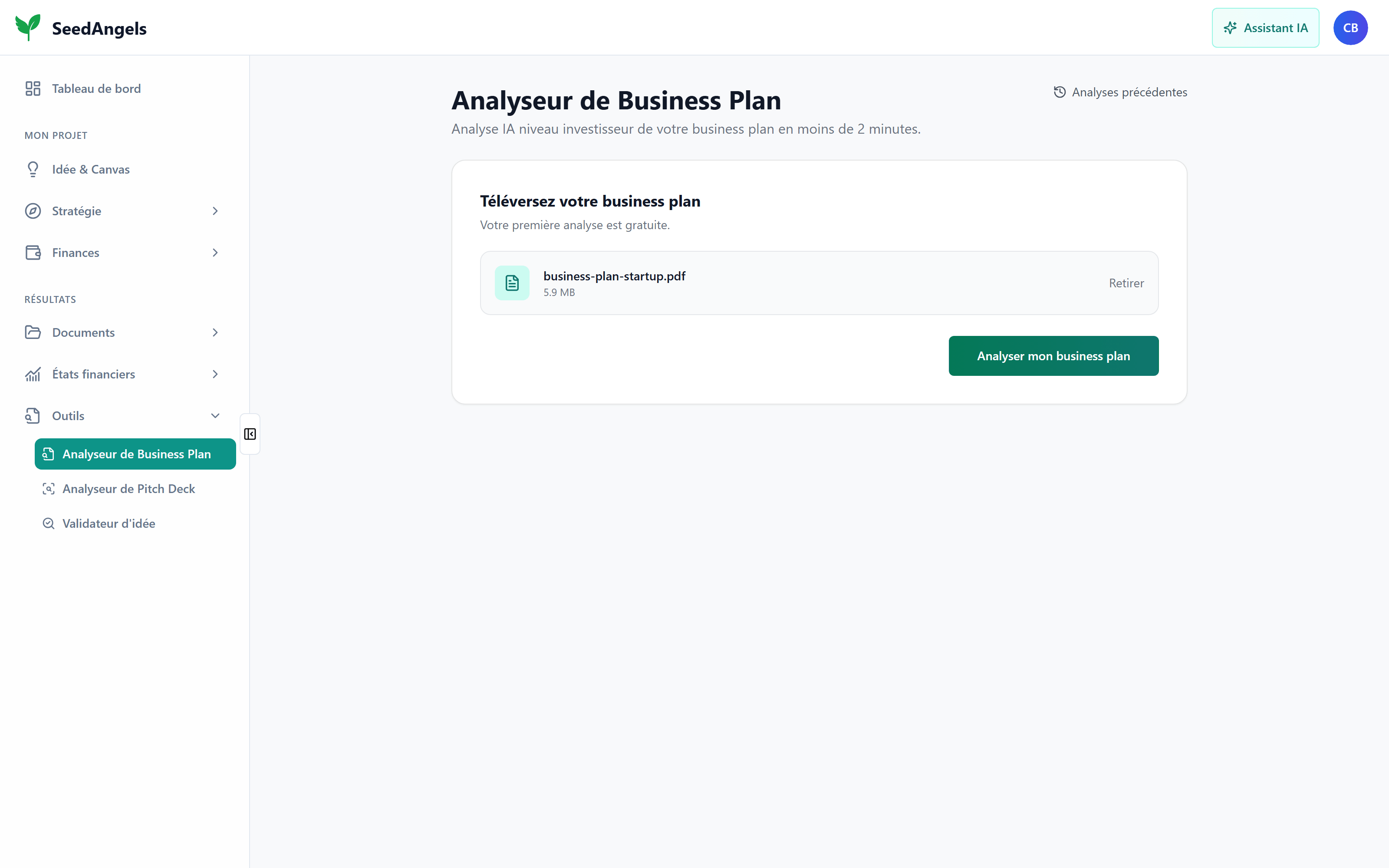 Analyseur de Business Plan SeedAngels : un business plan PDF prêt à être analysé