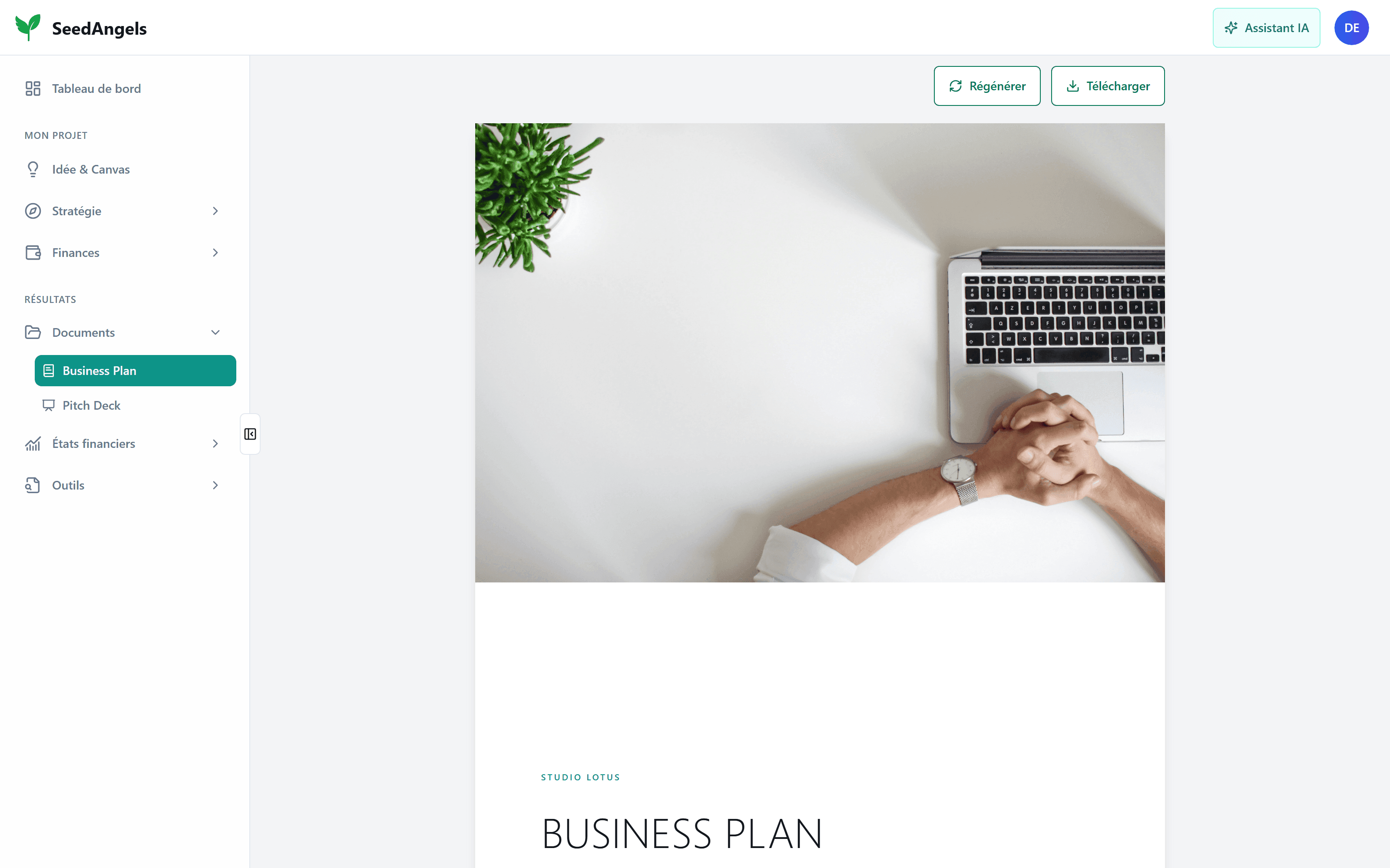 Modification et export d'un Business Plan