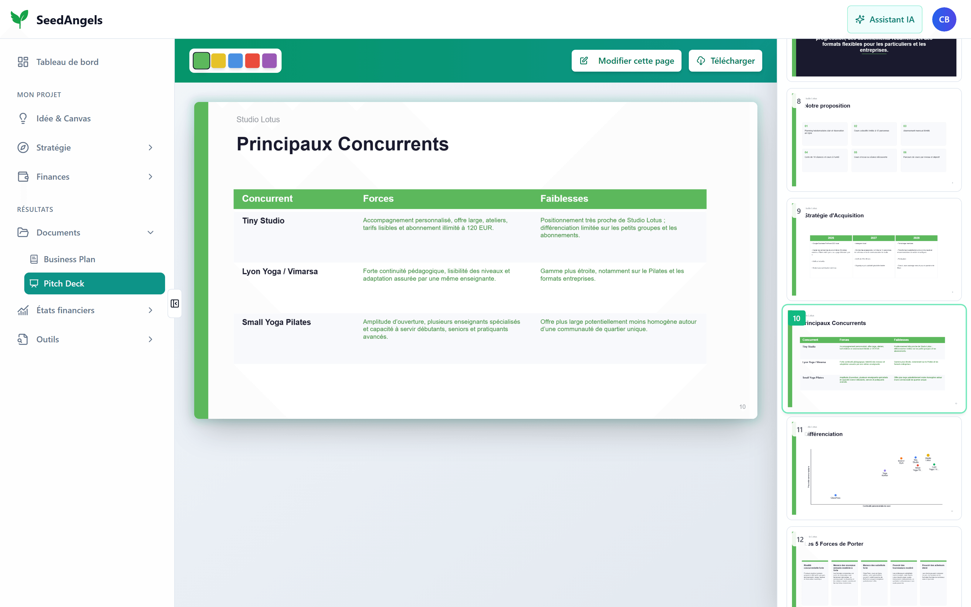 La séquence complète des slides d'un Pitch Deck SeedAngels