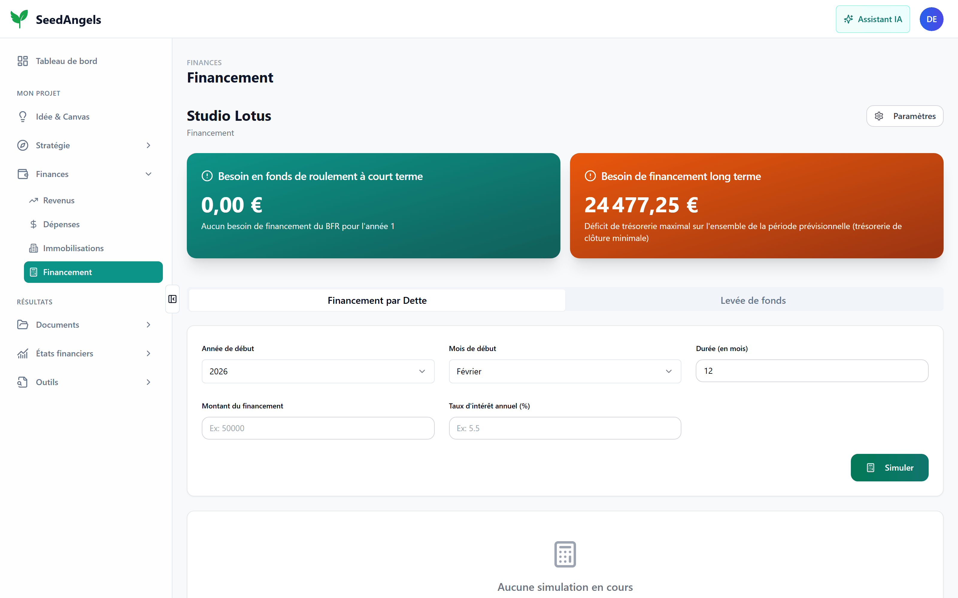Besoin de financement, tableau d'emprunt et valorisation