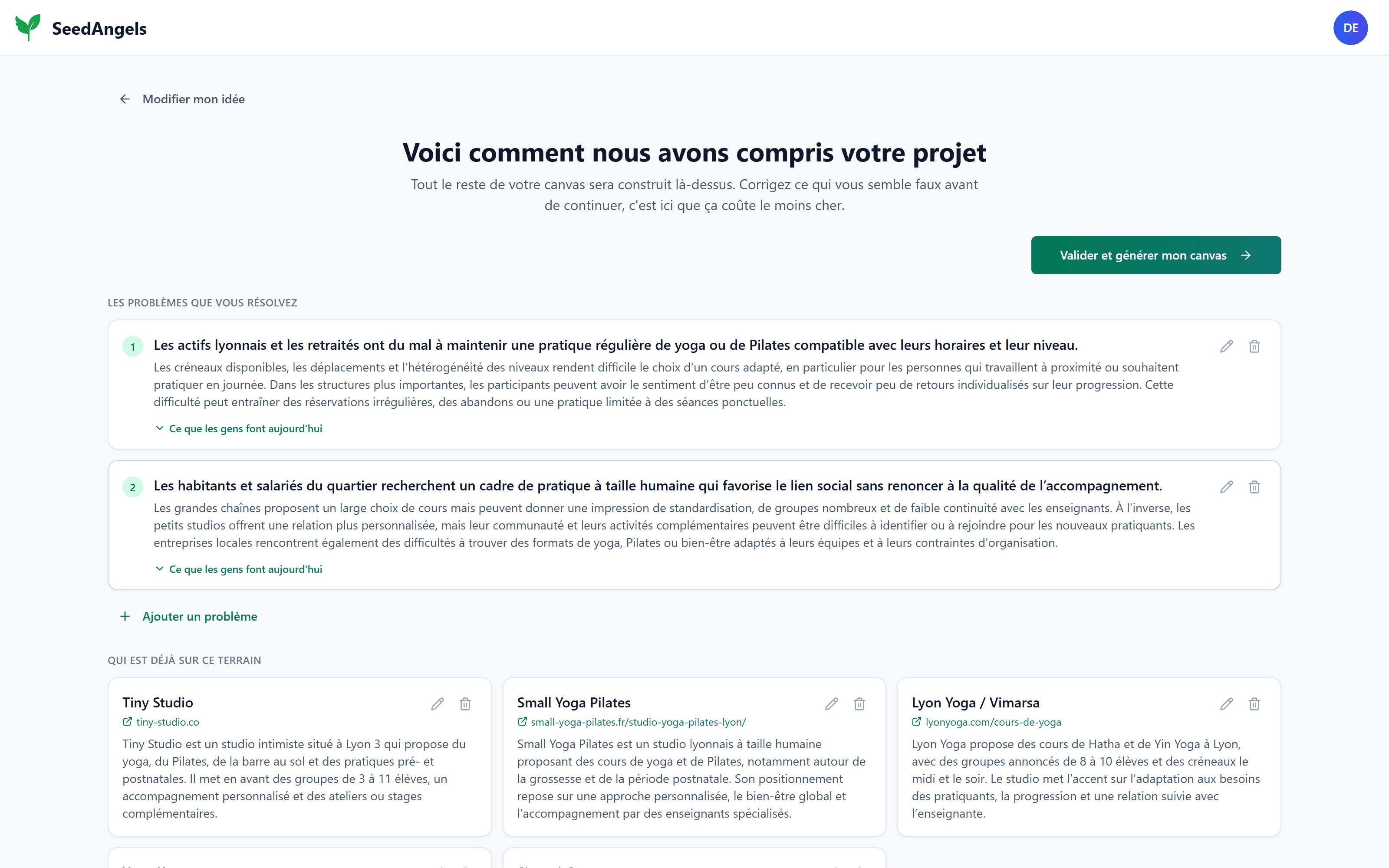 Validation de la compréhension de votre projet par SeedAngels