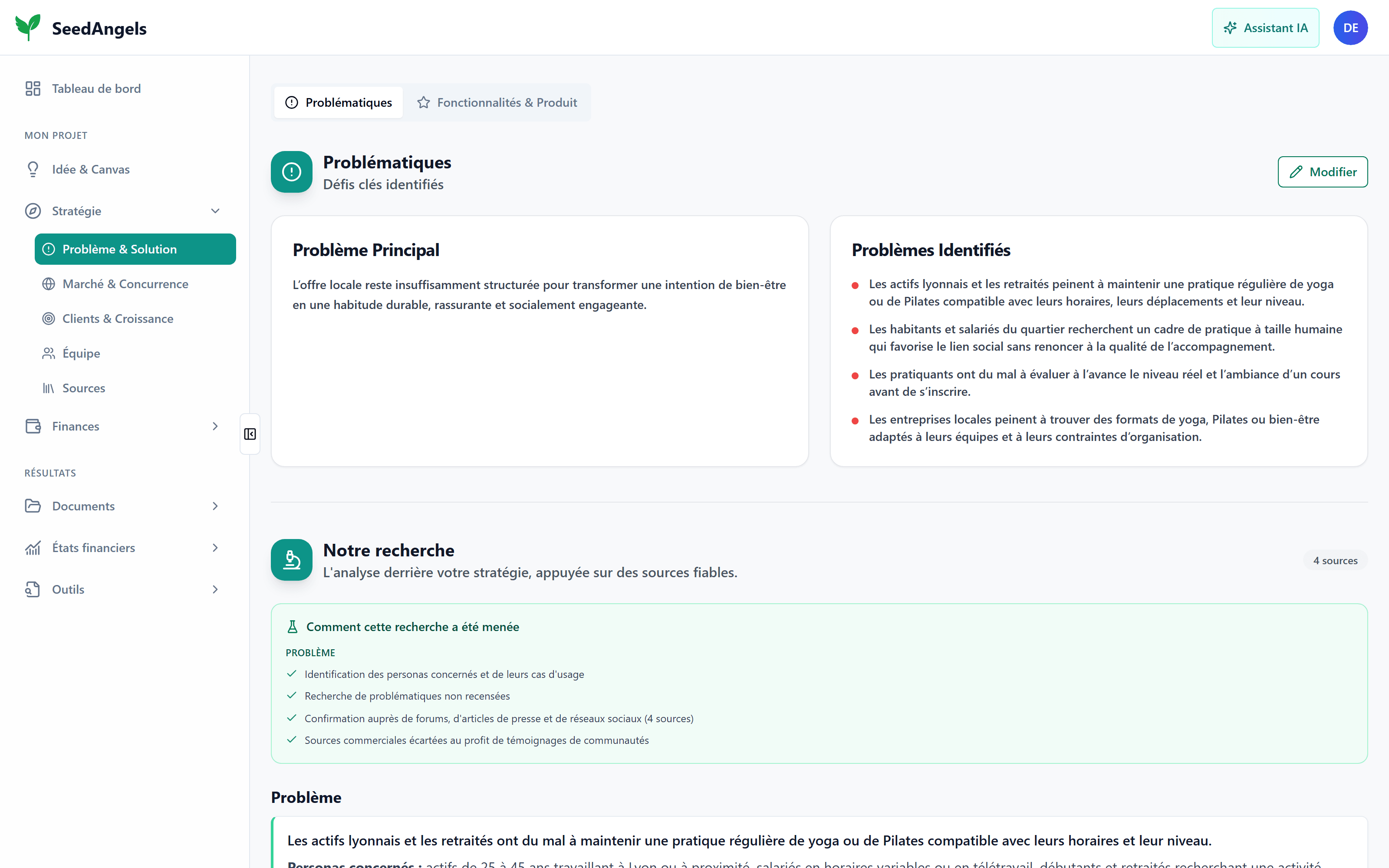 Une section du Lean Canvas avec ses points clés et ses sources