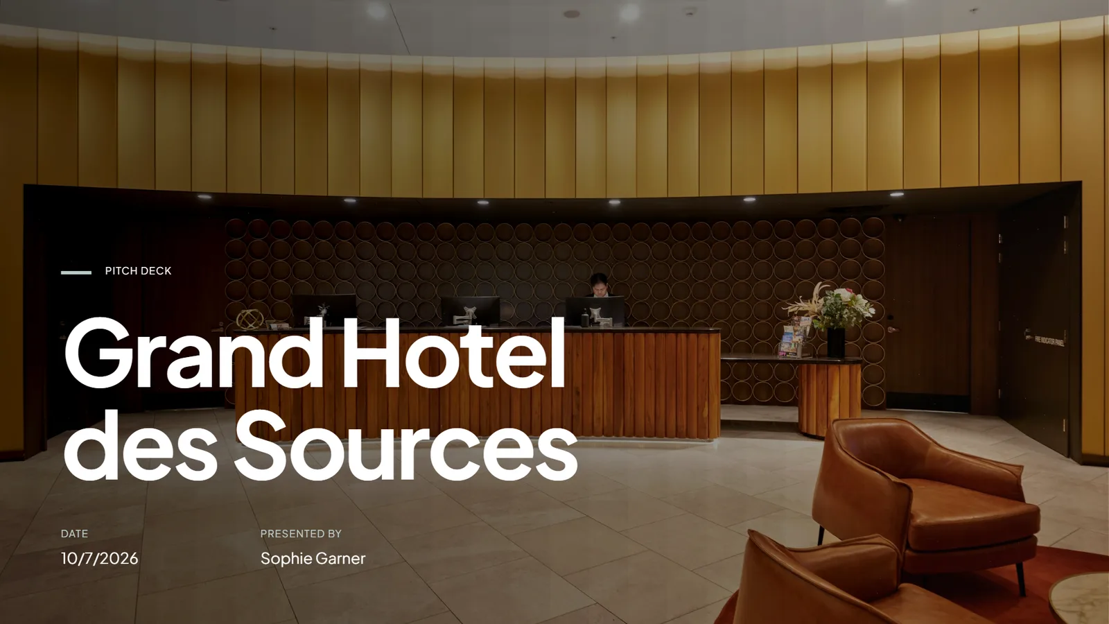 Cover of the hotel pitch deck example