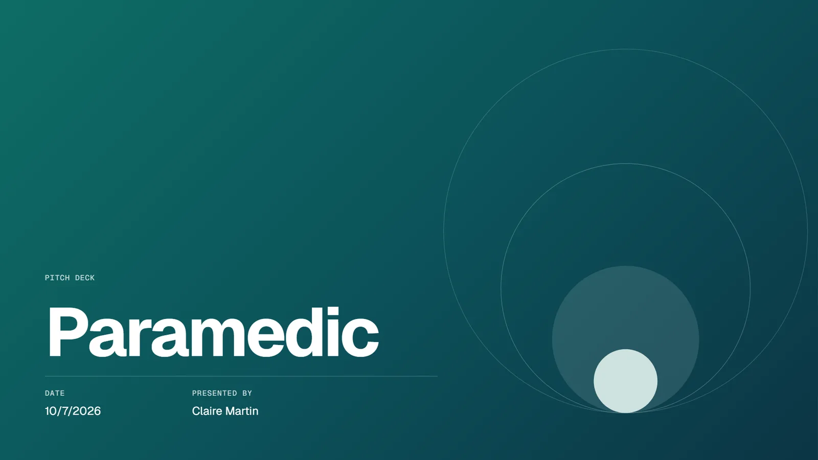 Editorial pitch deck example, Paramedic SaaS startup, slide 1