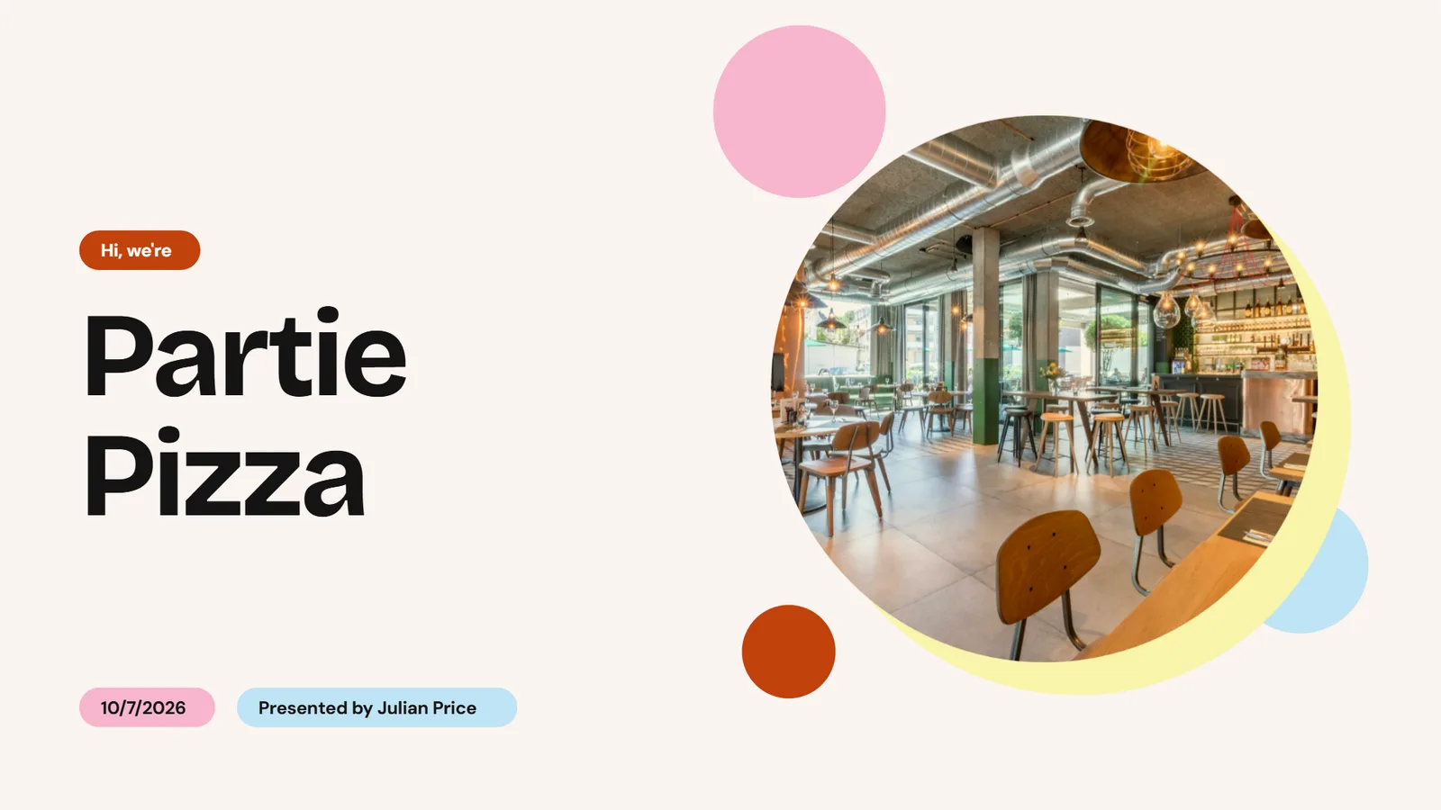 Cover of the restaurant pitch deck example