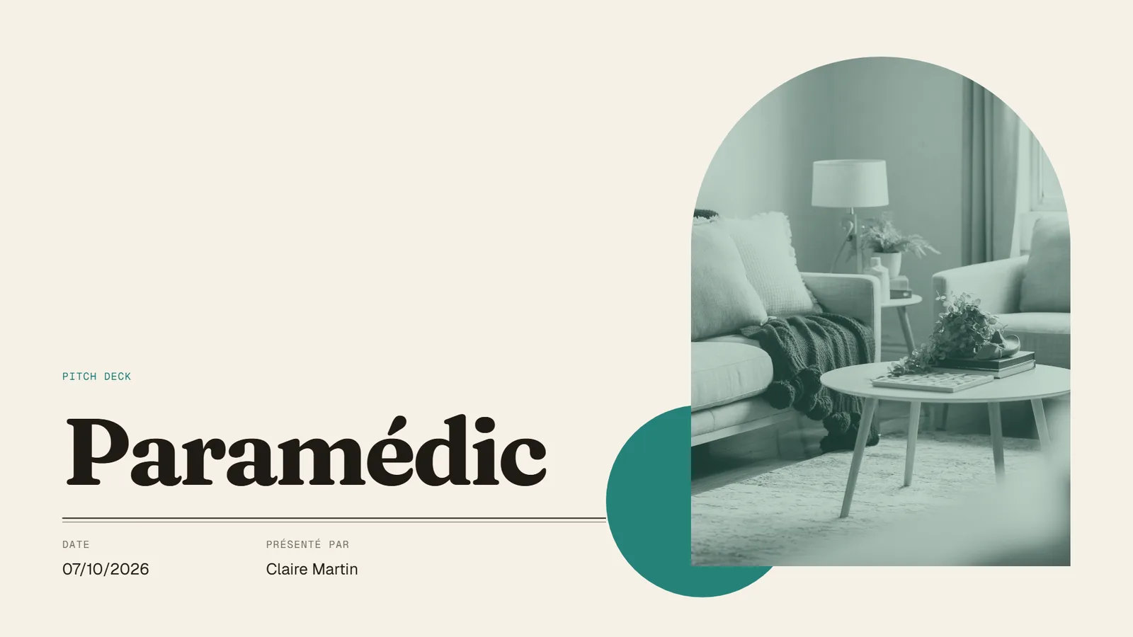 Exemple de pitch deck Atelier, startup SaaS Paramédic, slide 1