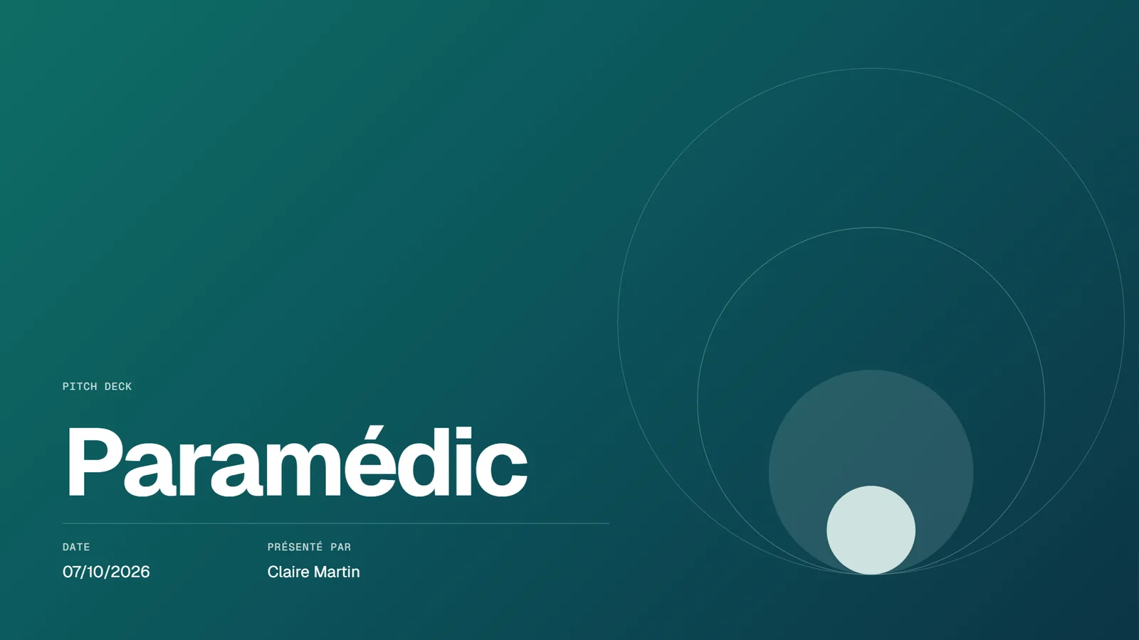 Exemple de pitch deck Editorial, startup SaaS Paramédic, slide 1