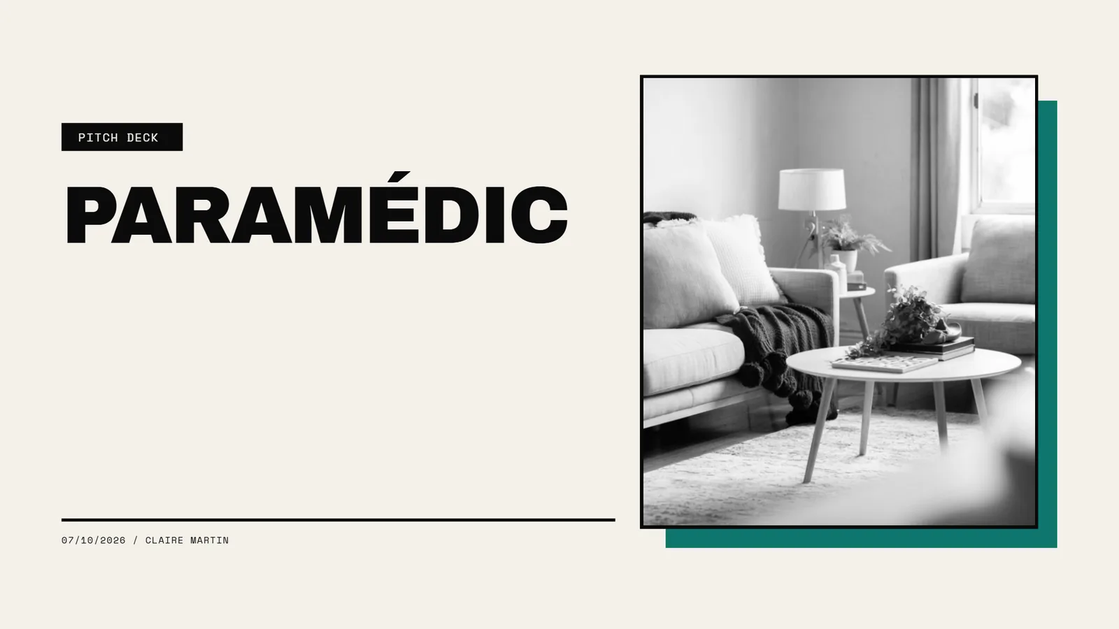Exemple de pitch deck Manifesto, startup SaaS Paramédic, slide 1