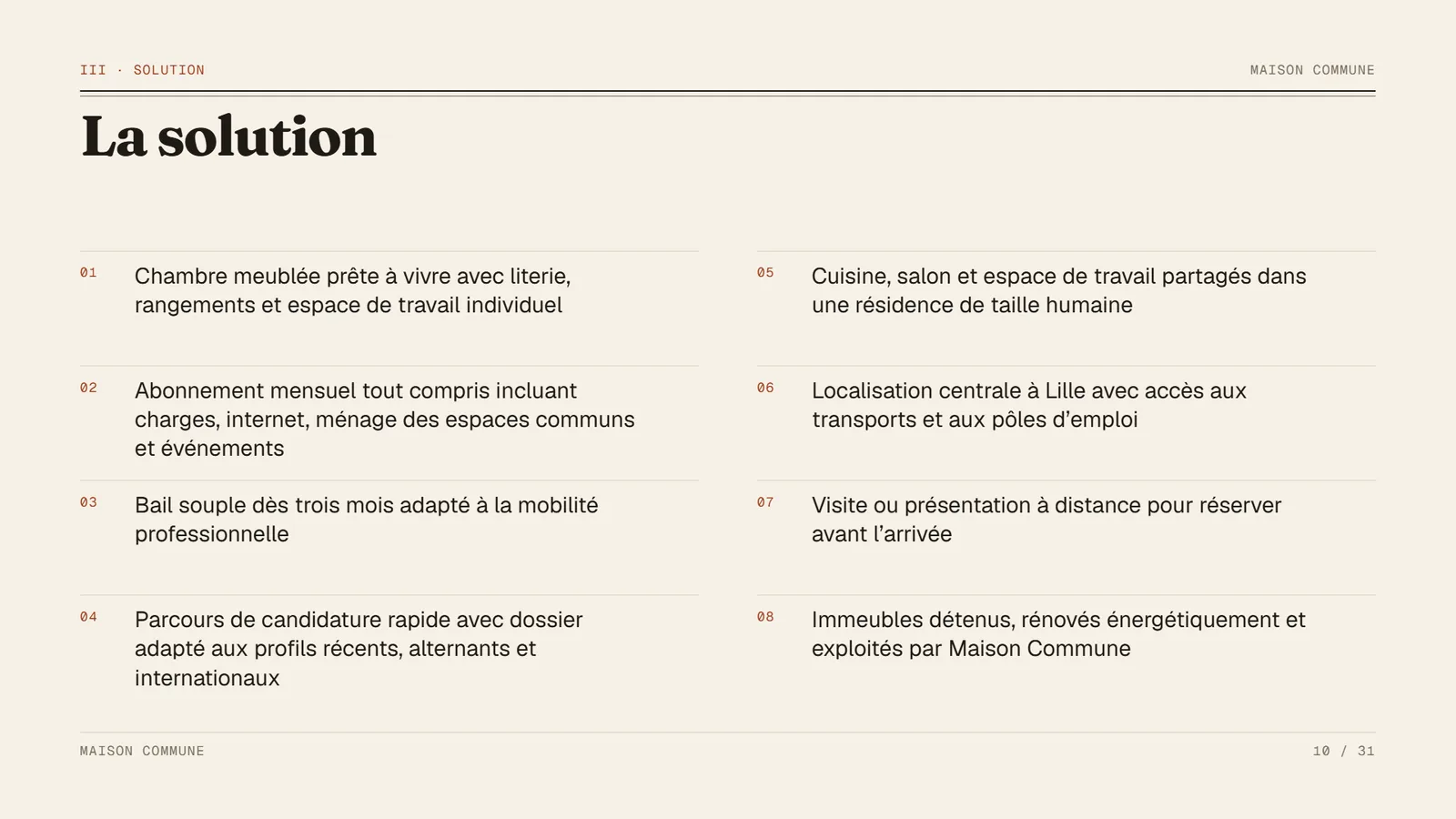Exemple de pitch deck immobilier Maison Commune, slide 10