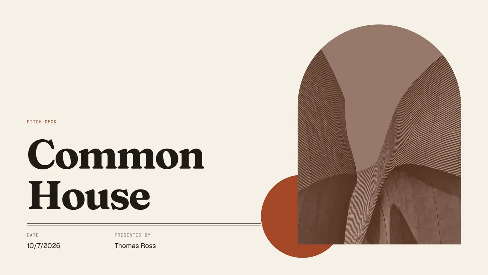 Cover of the Common House real estate pitch deck example